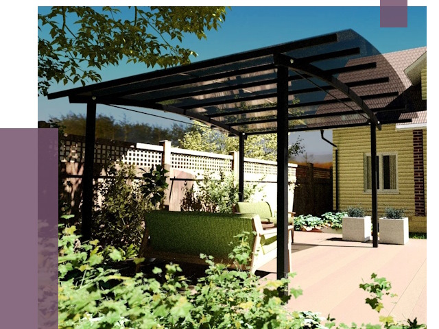 Навесы для террасы в Североуральске от 13134 руб. под ключ | ПРОЛЁТ-Сву